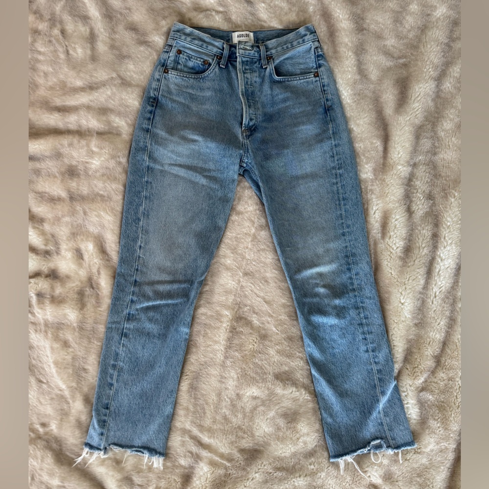 Agolde Light Blue High-Rise Straight Crop Jeans
